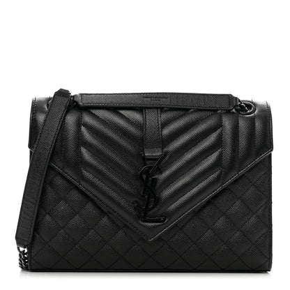 Saint Laurent Grain De Poudre Textured Mixed Matelasse Triquilt Medium Monogram Monochrome Satchel Black 1 of 12