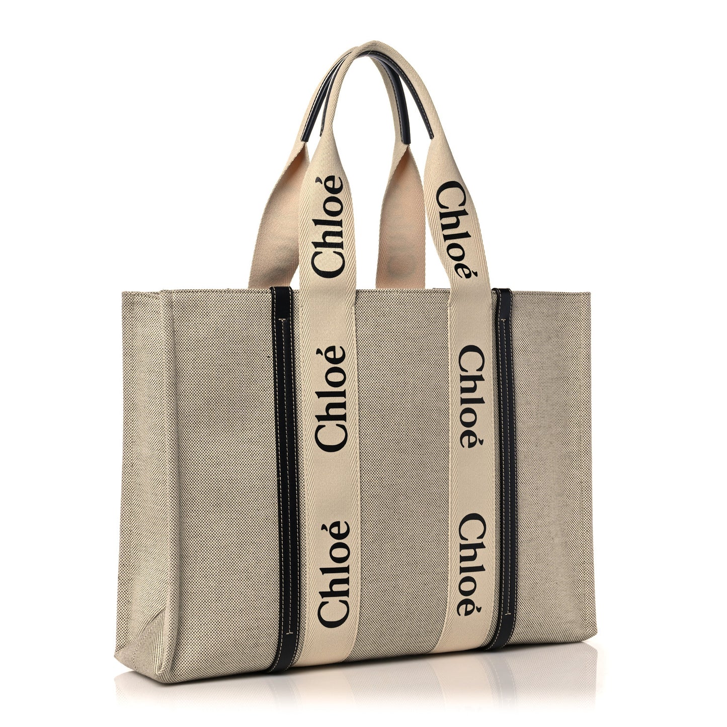 Cotton Calfskin Large Woody Ribbon Tote White Blue