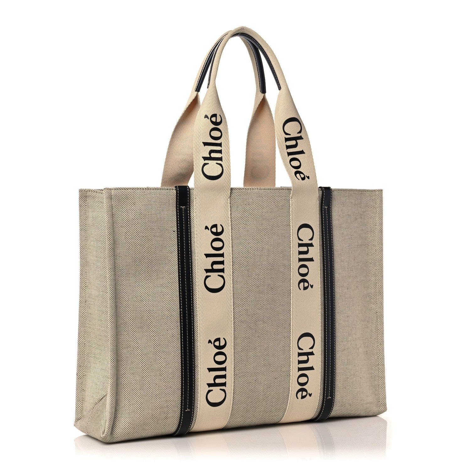 Chloe Cotton Calfskin Large Woody Ribbon Tote White Blue 3 of 12