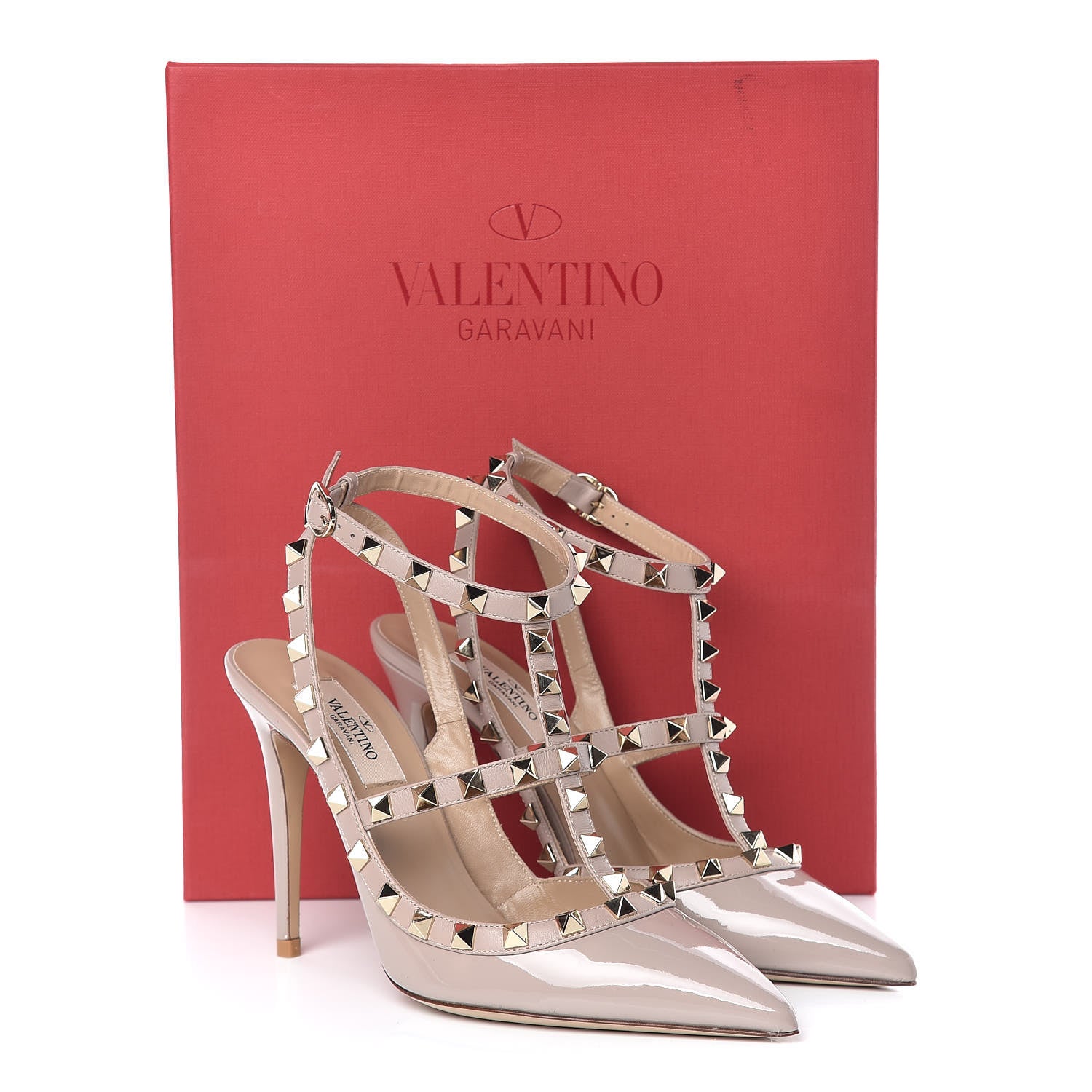 Valentino Garavani Patent Nappa Rockstud Ankle Strap 100mm Pumps 37 Poudre 8 of 8