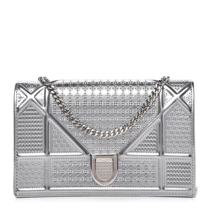 Christian Dior Metallic Patent Micro-Cannage Diorama Wallet on Chain Pouch Silver 1 of 10