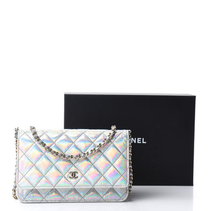 Chanel Iridescent Goatskin Quilted Wallet On Chain WOC Silver 12 of 12