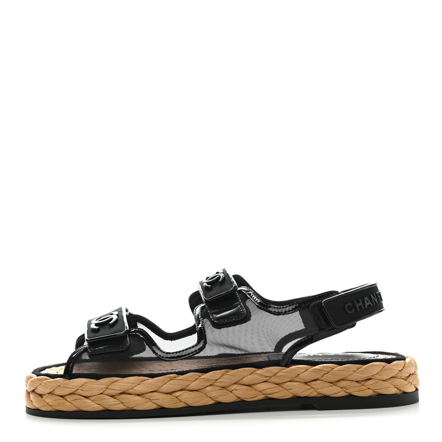 Chanel Mesh Patent Velcro Dad Sandals 39.5 Black 1 of 9