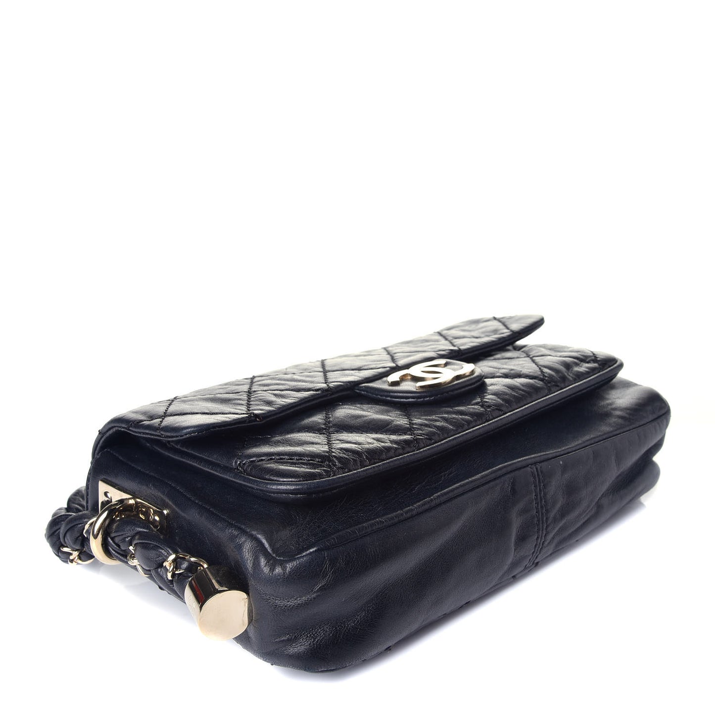 Distressed Lambskin Small Lady Braid Flap Black