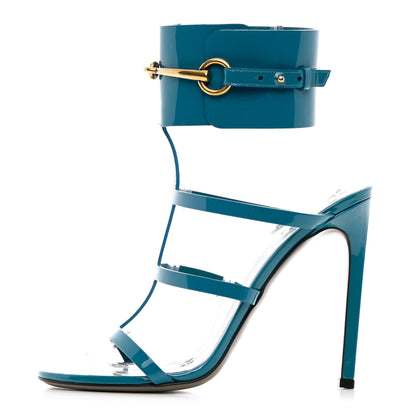 Gucci Vernice Crystal Ursula Ankle Wrap Caged Sandals 39 Deep Cobalt 1 of 10
