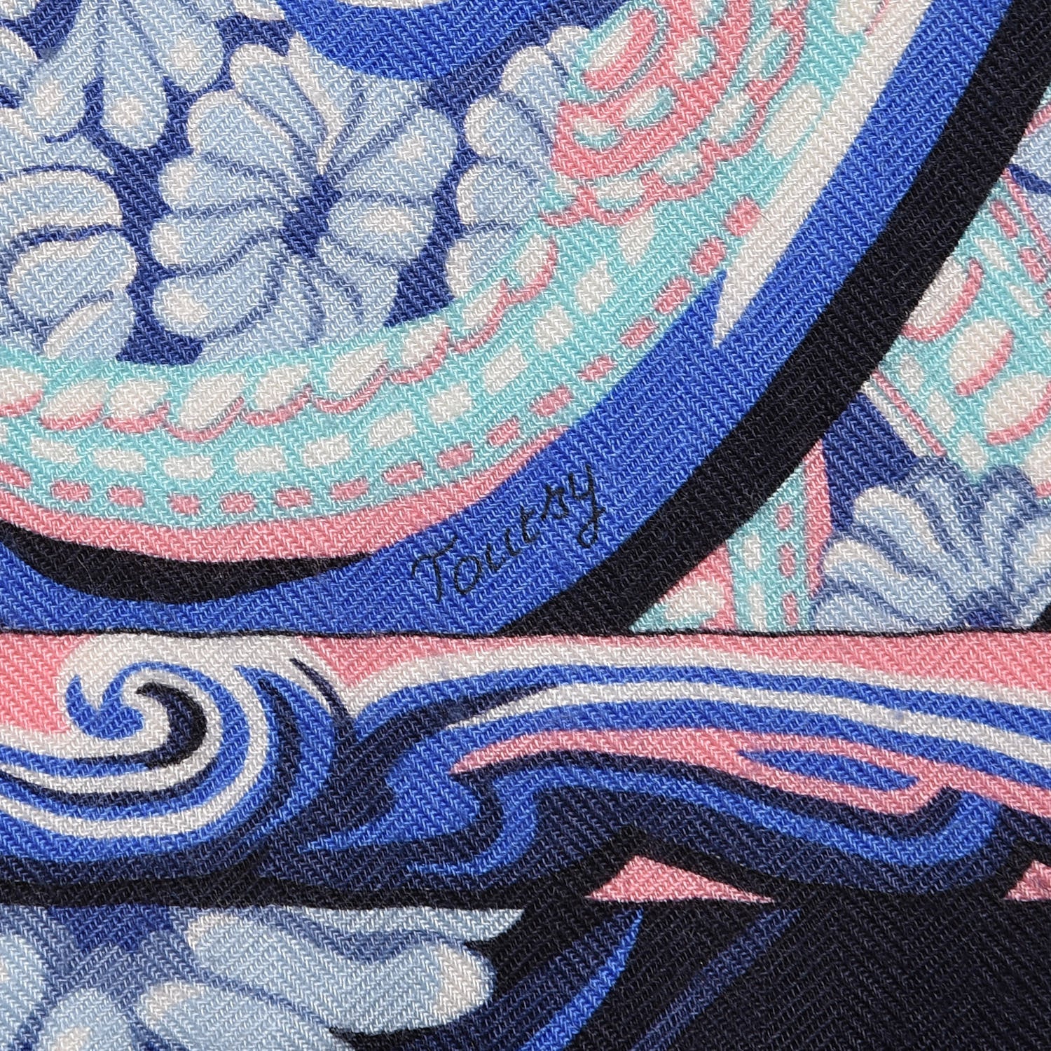 Hermes Cashmere Silk De La Mer Au Ciel Shawl 140 Marine Rose Turquoise 5 of 5