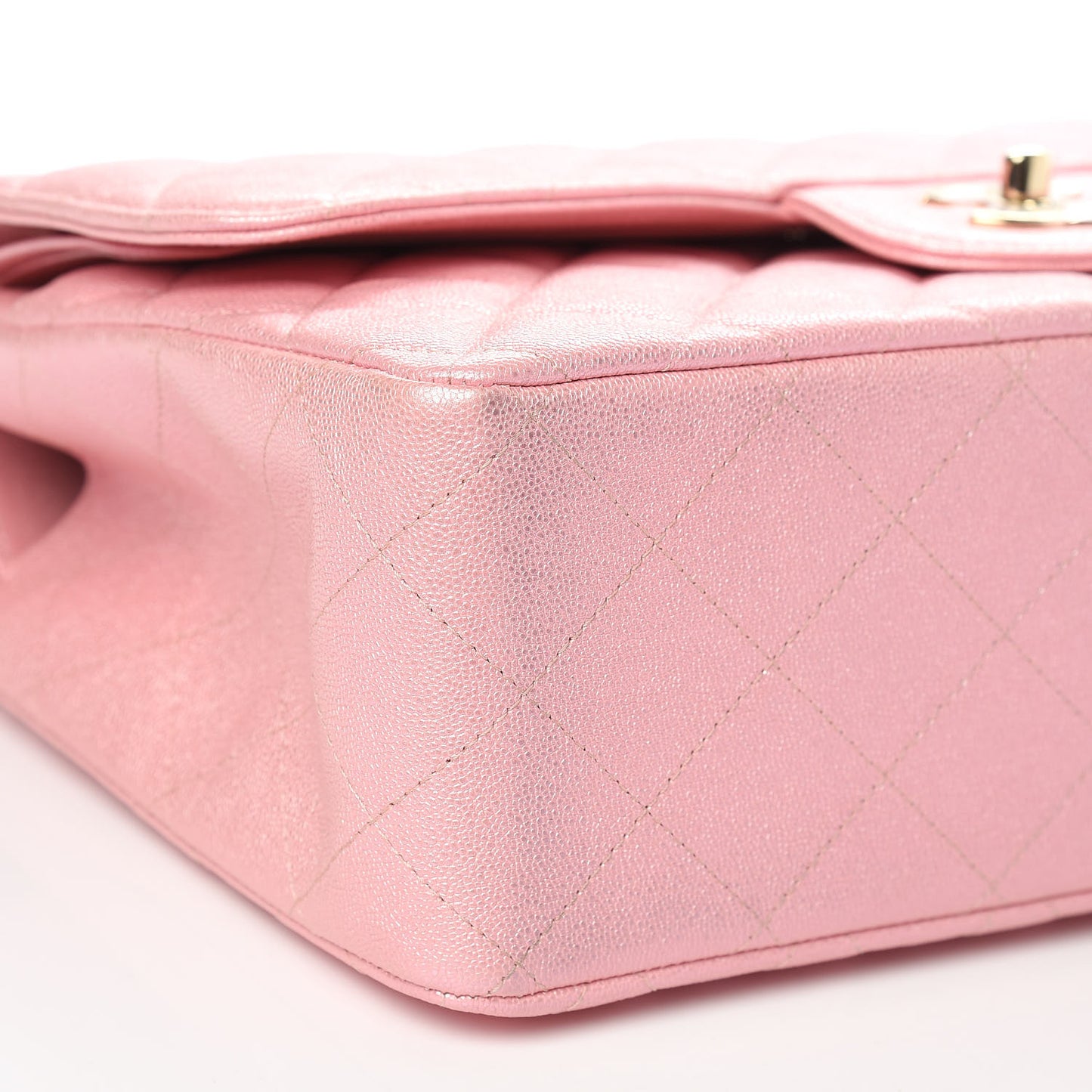 Iridescent Caviar Quilted Jumbo Double Flap Rose Pink