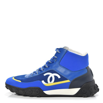 Chanel Calfskin Mesh Lycra Womens Logo High Top Sneakers 38 Blue 1 of 7