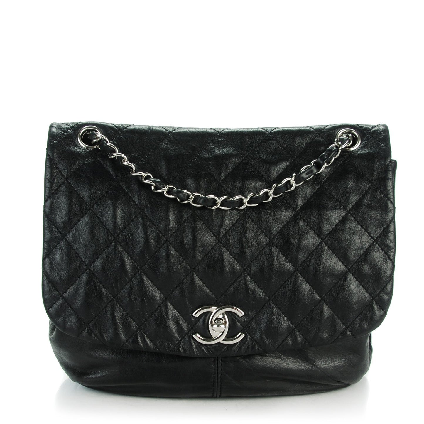 Shiny Lambskin Quilted Medium Trianon Messenger Flap Black