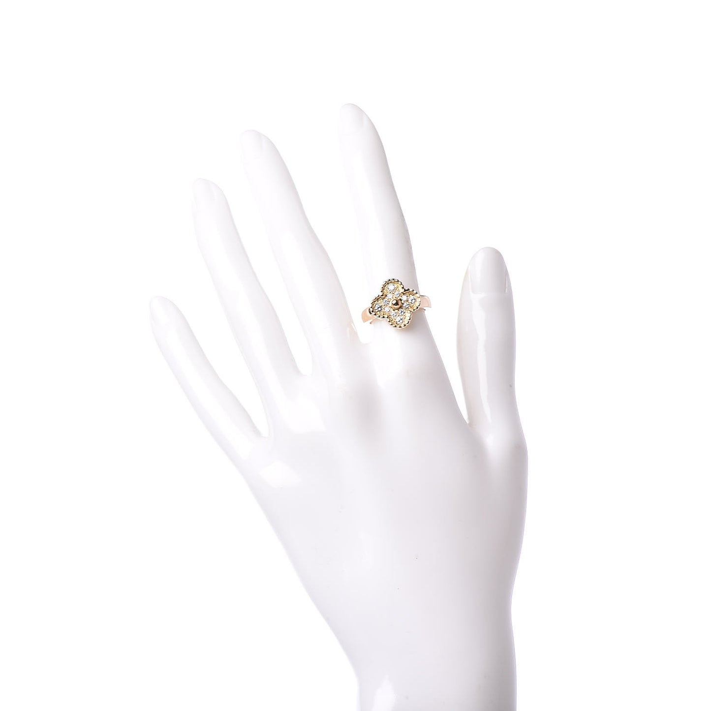 18K Yellow Gold Diamond Vintage Alhambra Ring 50 5.25