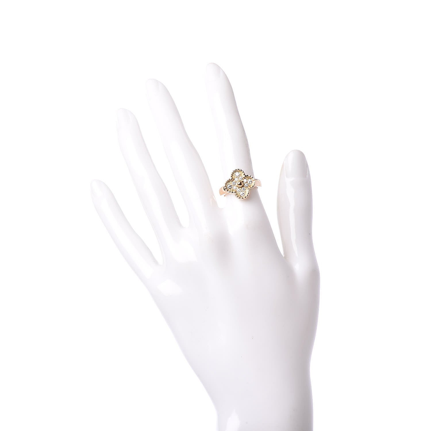 Van Cleef & Arpels 18K Yellow Gold Diamond Vintage Alhambra Ring 50 5.25 2 of 6