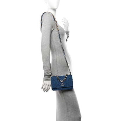 Chanel Denim Quilted Chanel 19 Wallet On Chain WOC Blue 2 of 11
