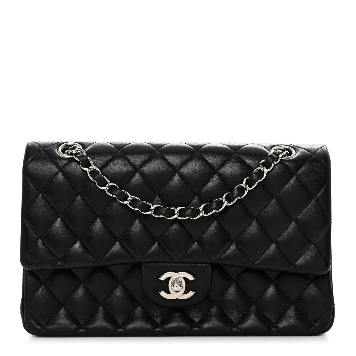 Lambskin Quilted Medium Double Flap Black