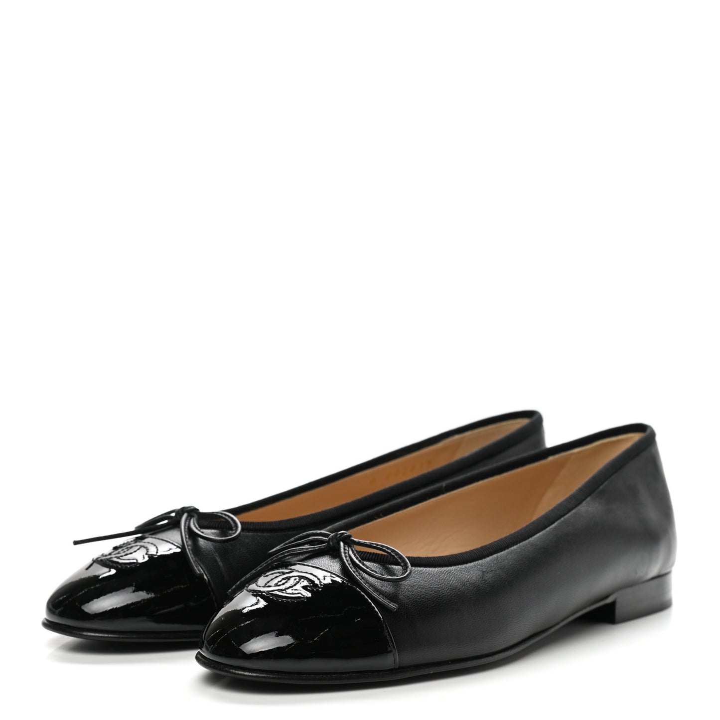 Lambskin Patent Cap Toe Ballerina Flats 39.5 Black