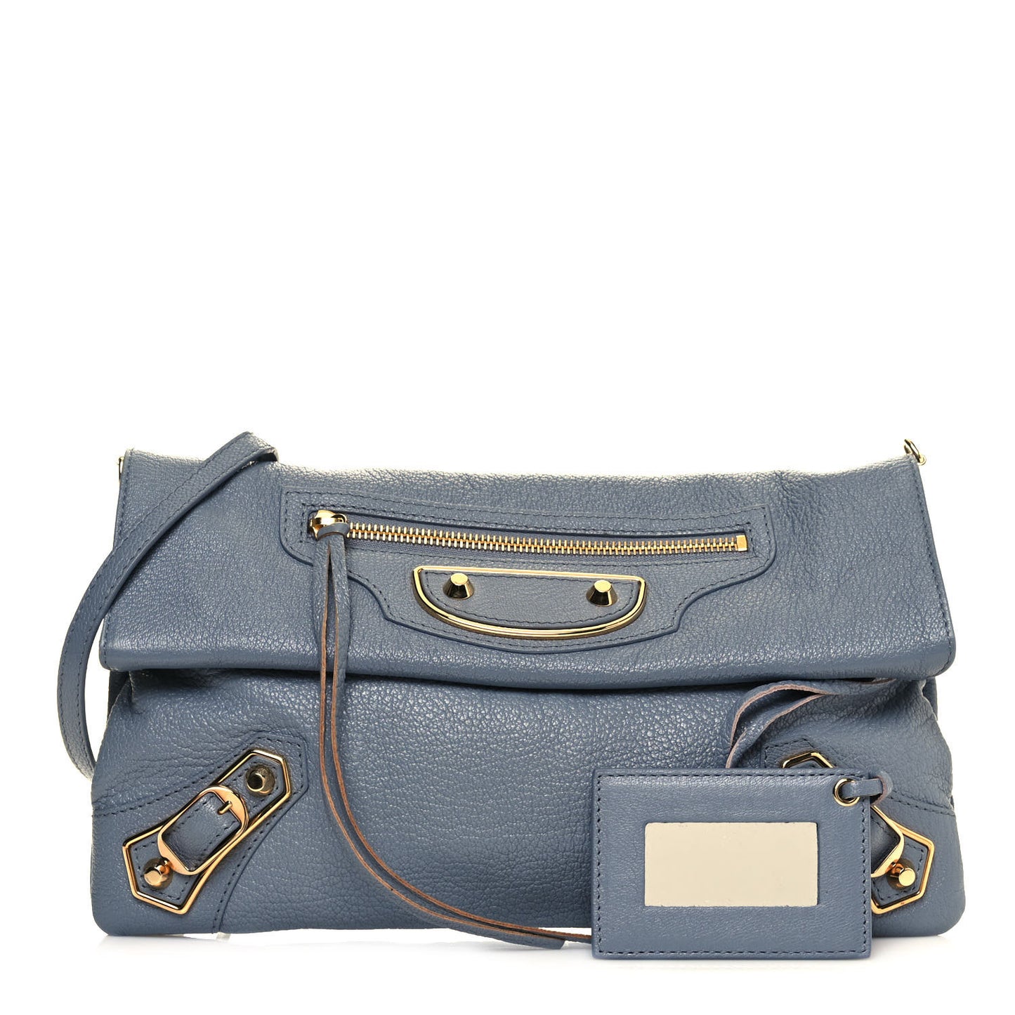 Chevre Gold Metallic Edge Hardware Envelope Clutch Bleu Acier