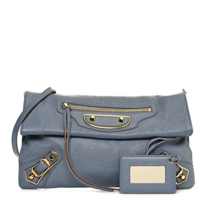 Balenciaga Chevre Gold Metallic Edge Hardware Envelope Clutch Bleu Acier 1 of 11