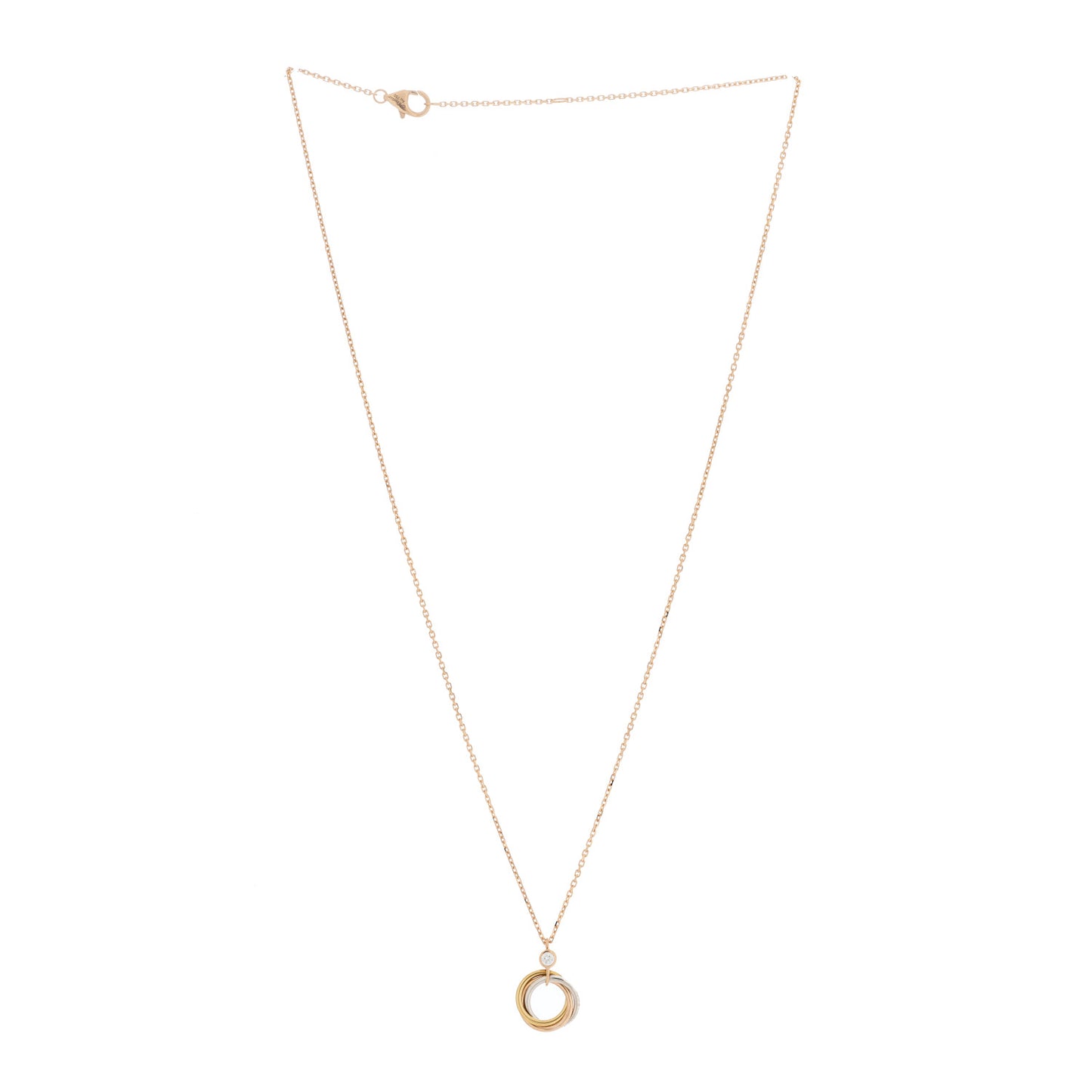 18K Pink Yellow White Gold Diamond Trinity Pendant Necklace