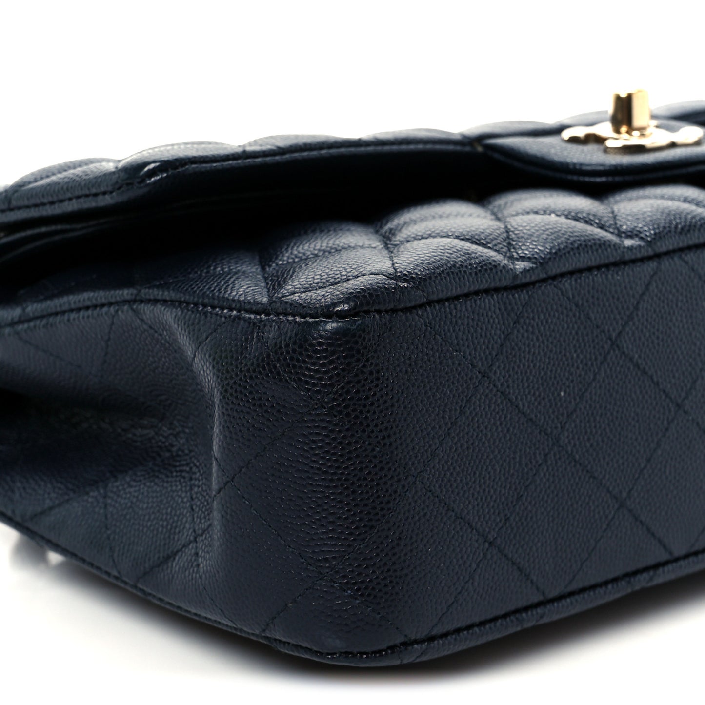 Caviar Quilted Medium Double Flap Navy