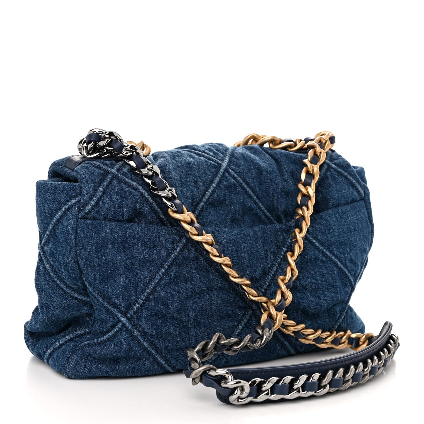 Denim Quilted Large Chanel 19 Flap Blue