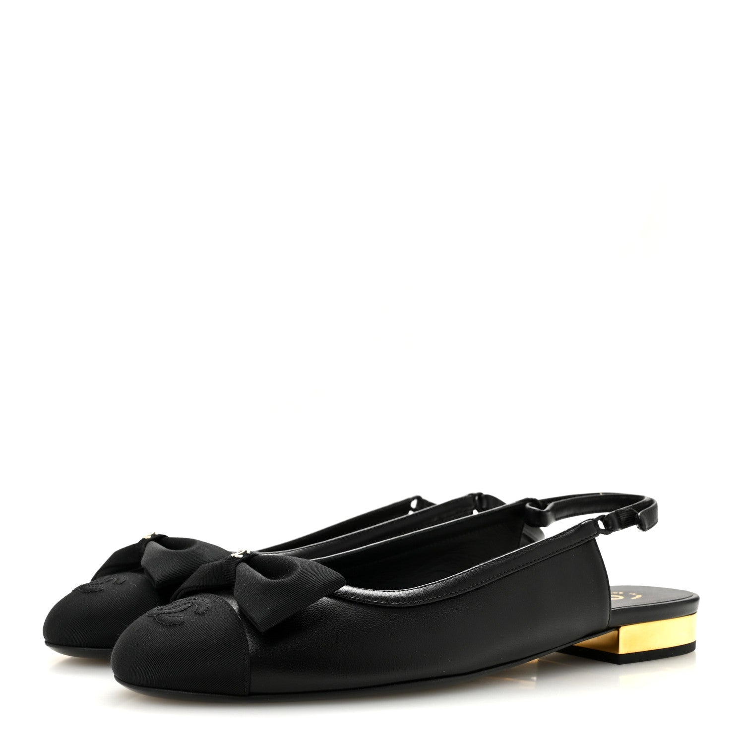 Chanel Lambskin Grosgrain Bow Cap Toe CC Slingback Flats 40 Black 4 of 10
