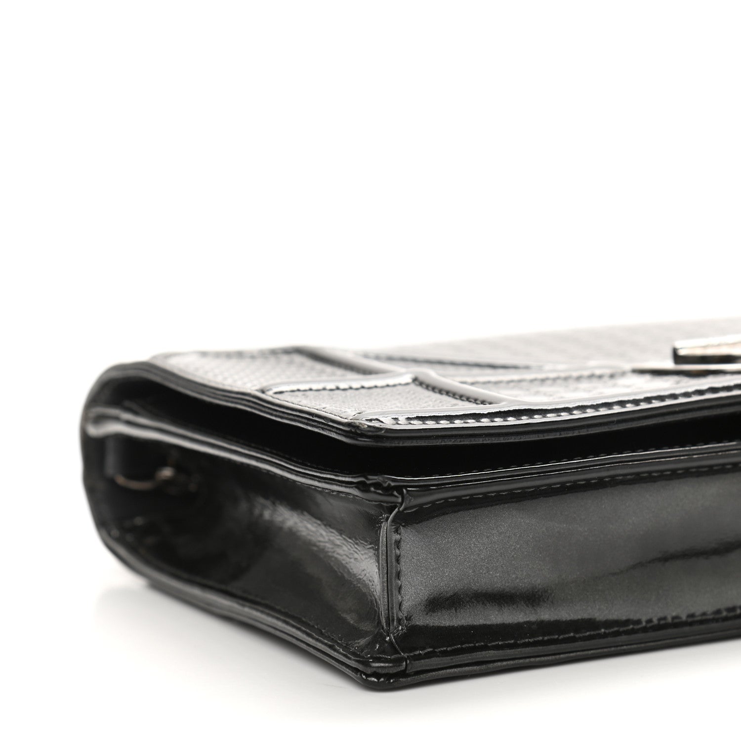 Christian Dior Metallic Patent Micro-Cannage Diorama Wallet on Chain Pouch Black 5 of 10