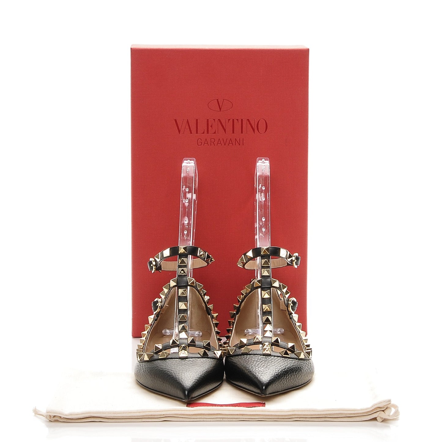 Pebbled Calfskin Rockstud Cage Ballerina Flats 38 Black