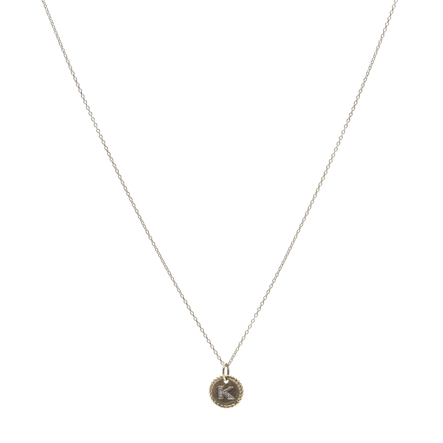 18K Yellow Gold Diamond Initial K Charm Pendant Necklace