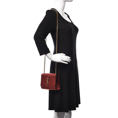Saint Laurent Metallic Calfskin Small Classic Monogram Kate Satchel Red 2 of 8