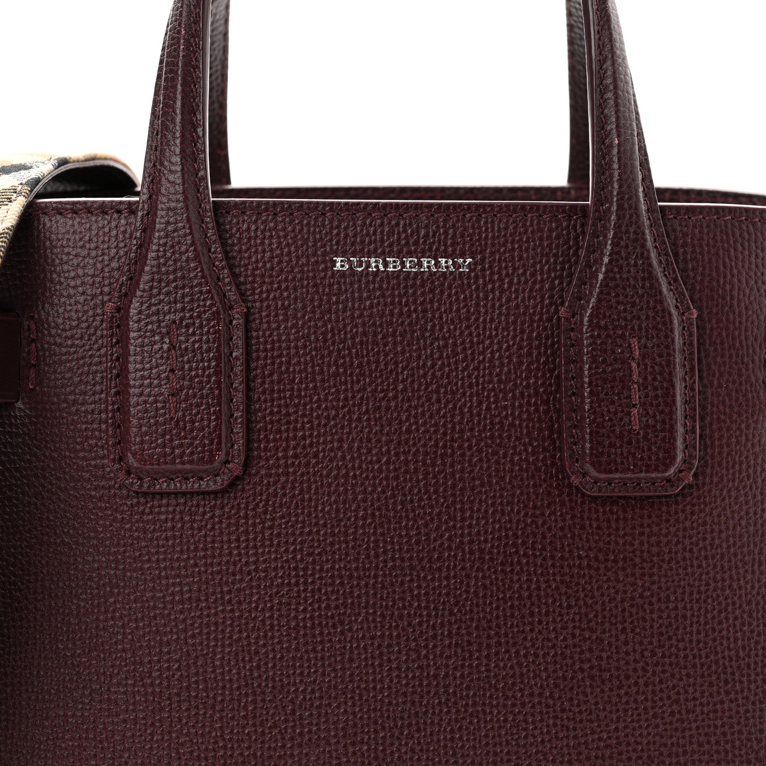 Burberry Derby Calfskin House Check Small Banner Tote Mahogany Red 7 of 11