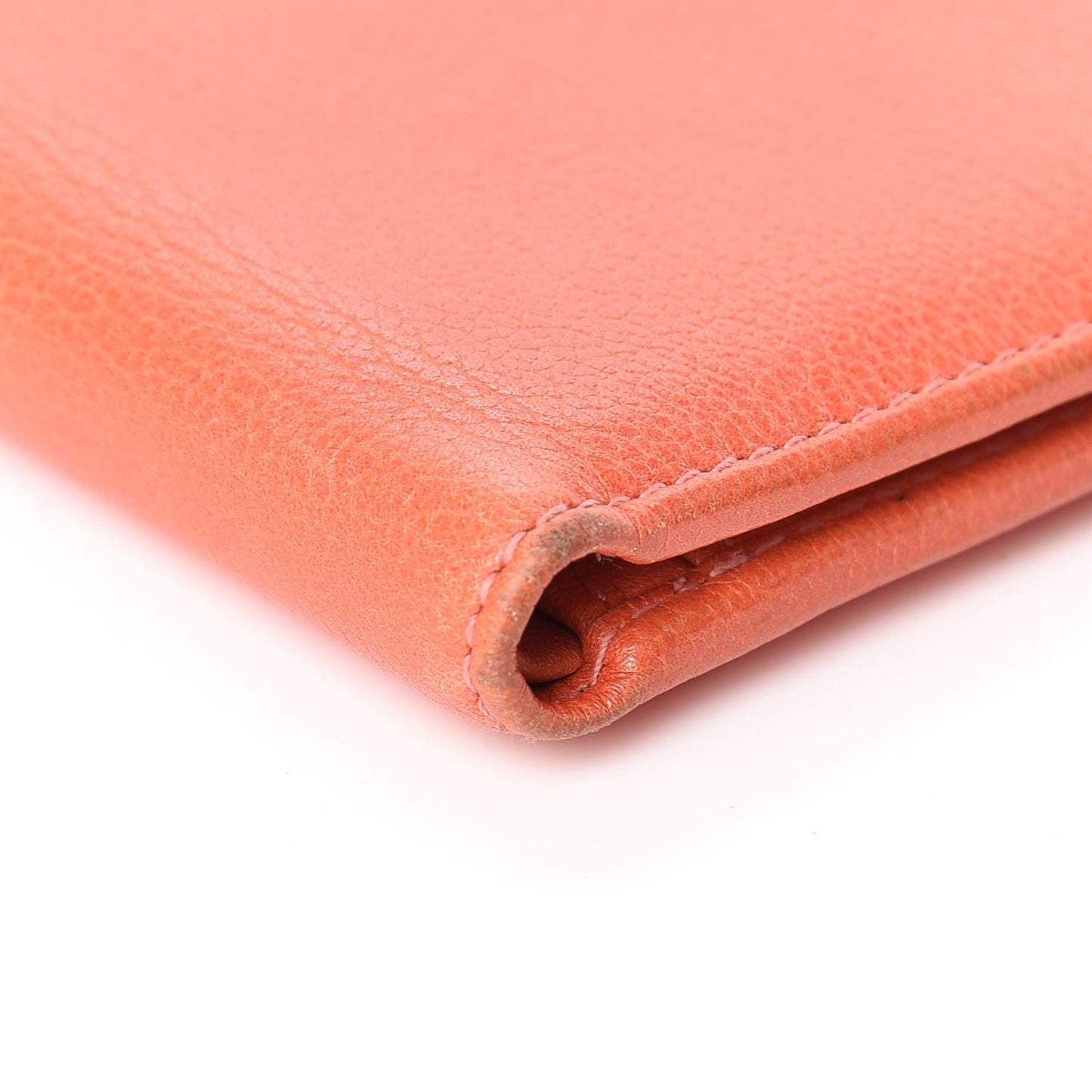 Goatskin Camellia Embossed Bi-Fold Wallet Coral