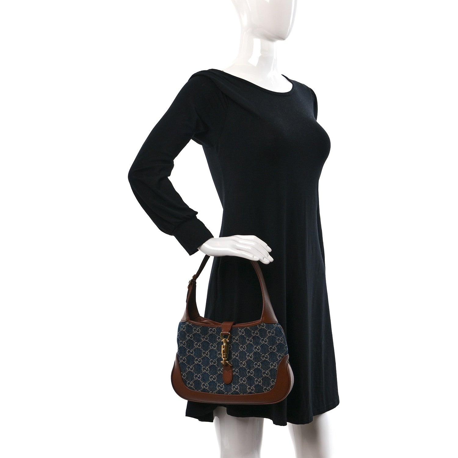 Gucci New Denim GG Monogram Calfskin Small Jackie 1961 Hobo Blue Tea Cuir 2 of 9