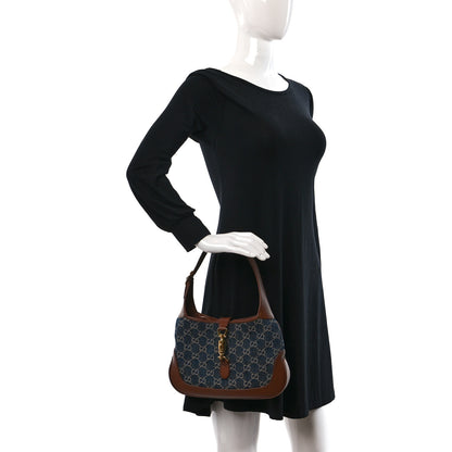 Gucci New Denim GG Monogram Calfskin Small Jackie 1961 Hobo Blue Tea Cuir 2 of 9
