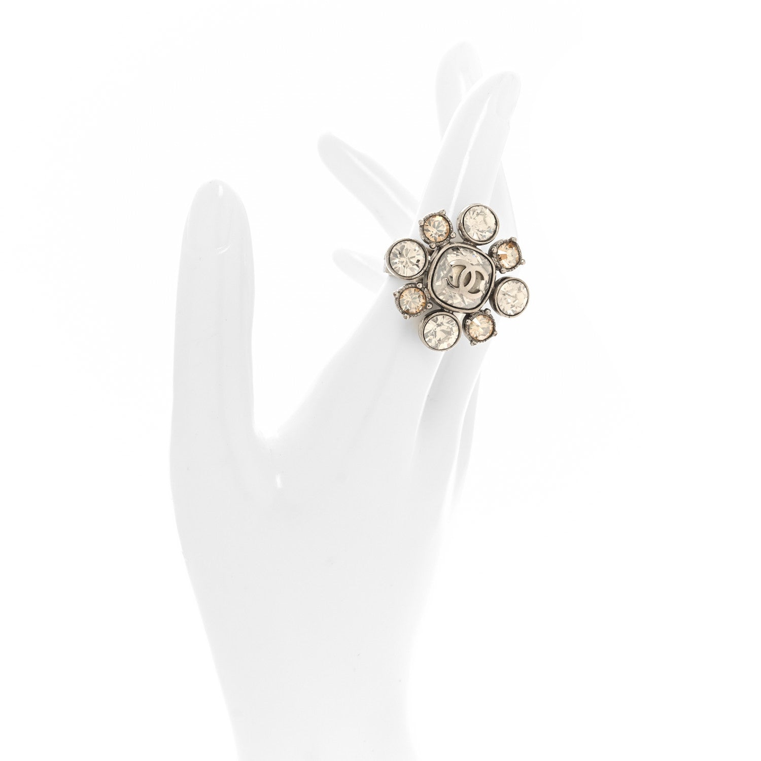 Chanel Crystal CC Ring 5.5 Silver 2 of 4