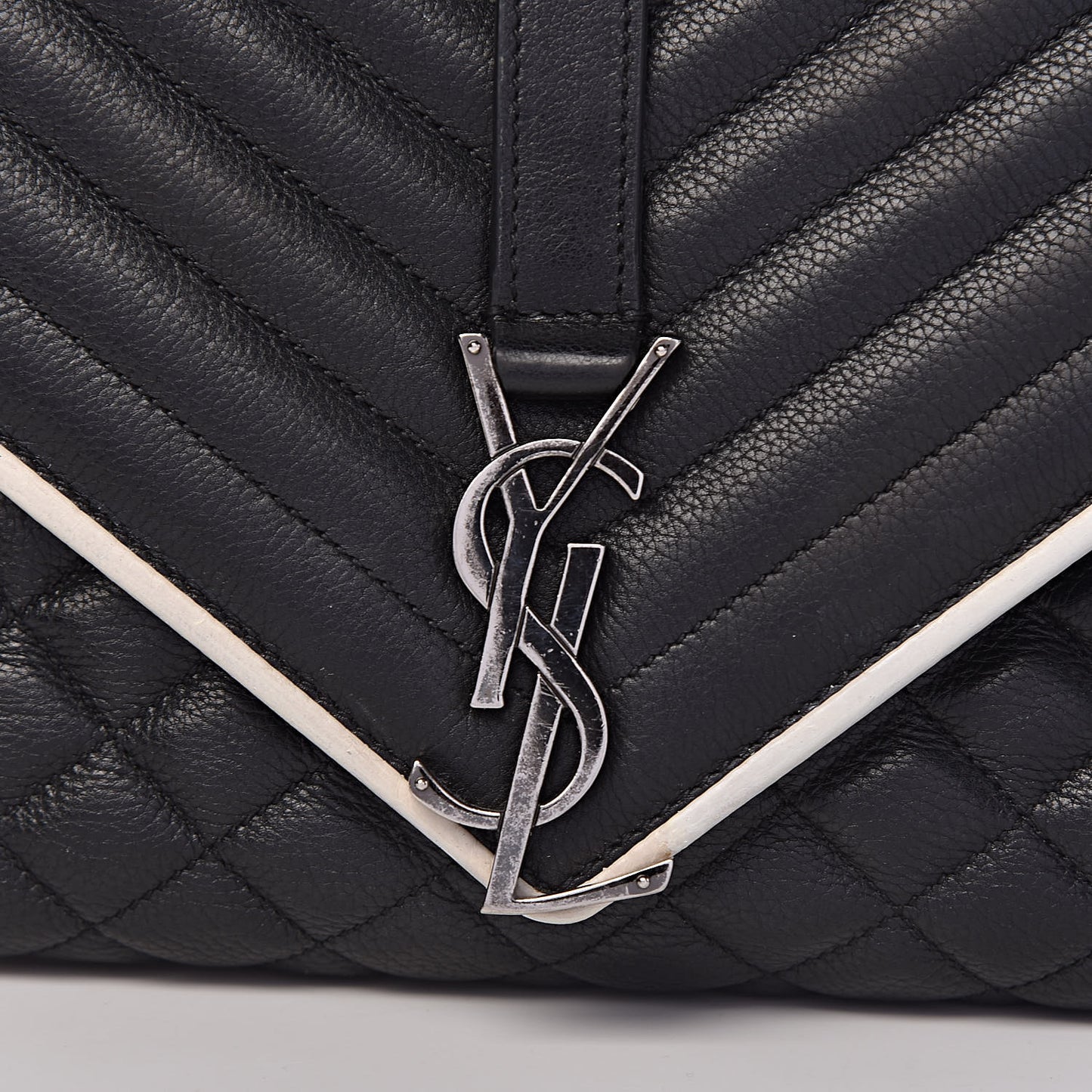 Calfskin Mixed Matelasse Triquilt Large Monogram Envelope Satchel Black White