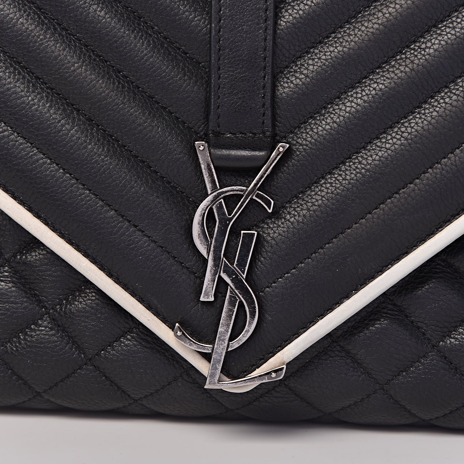 Saint Laurent Calfskin Mixed Matelasse Triquilt Large Monogram Envelope Satchel Black White 11 of 11