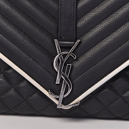Saint Laurent Calfskin Mixed Matelasse Triquilt Large Monogram Envelope Satchel Black White 11 of 11