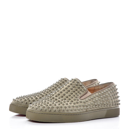 Christian Louboutin Suede Spikes Mens Roller Boat Flats 44.5 Vert 3 of 15