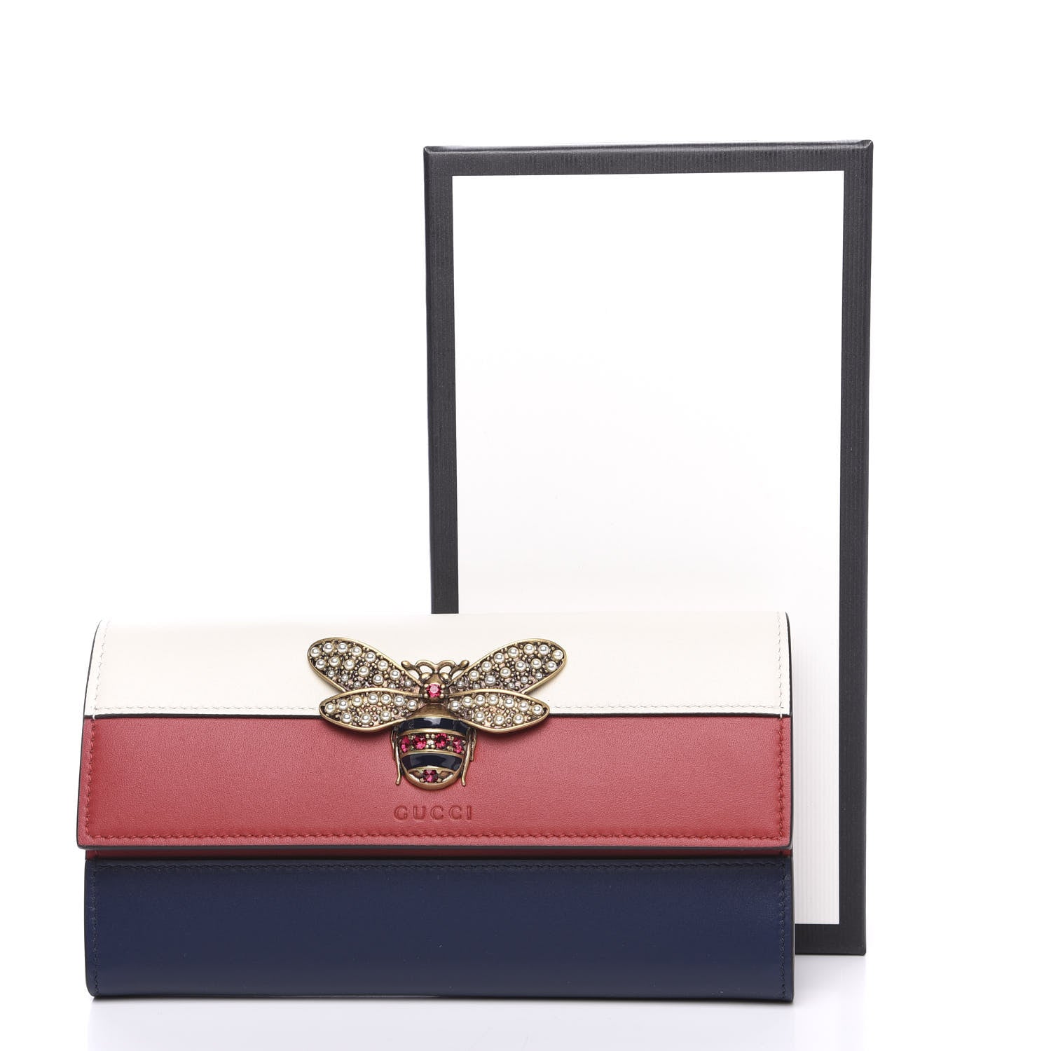 Gucci Calfskin Queen Margaret Flap Wallet Blue Agata Hibiscus Red Mystic White 7 of 7
