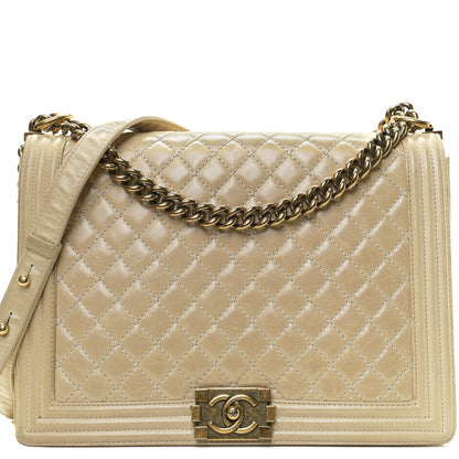 Chanel Glazed Calfskin Quilted Large Boy Flap Beige 7 of 12