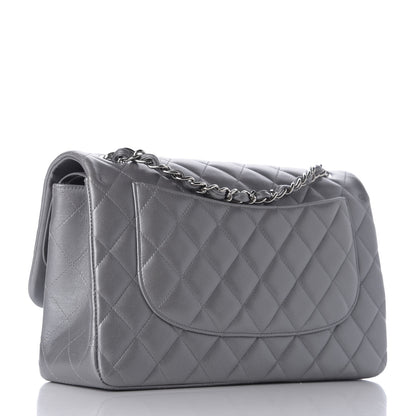 Chanel Metallic Lambskin Quilted Jumbo Double Flap Grey 2 of 9