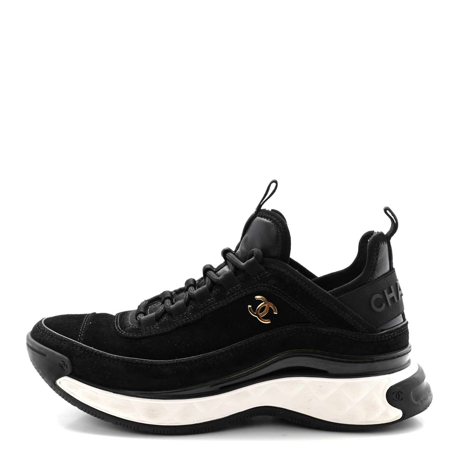 Chanel Suede Calfskin Nylon Grosgrain CC Sneakers 37 Black 1 of 9