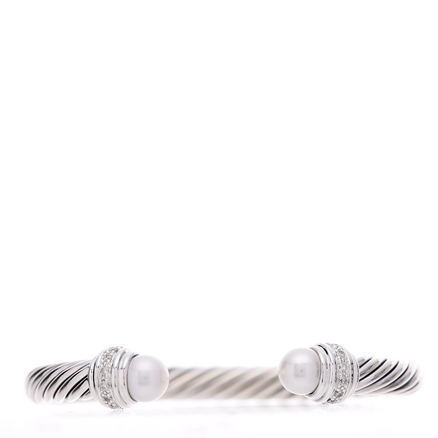 David Yurman Sterling Silver Diamond Pearl 7mm Cable Classics Bracelet 3 of 7