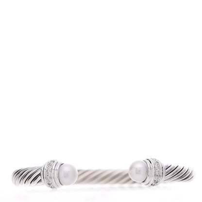 David Yurman Sterling Silver Diamond Pearl 7mm Cable Classics Bracelet 3 of 7