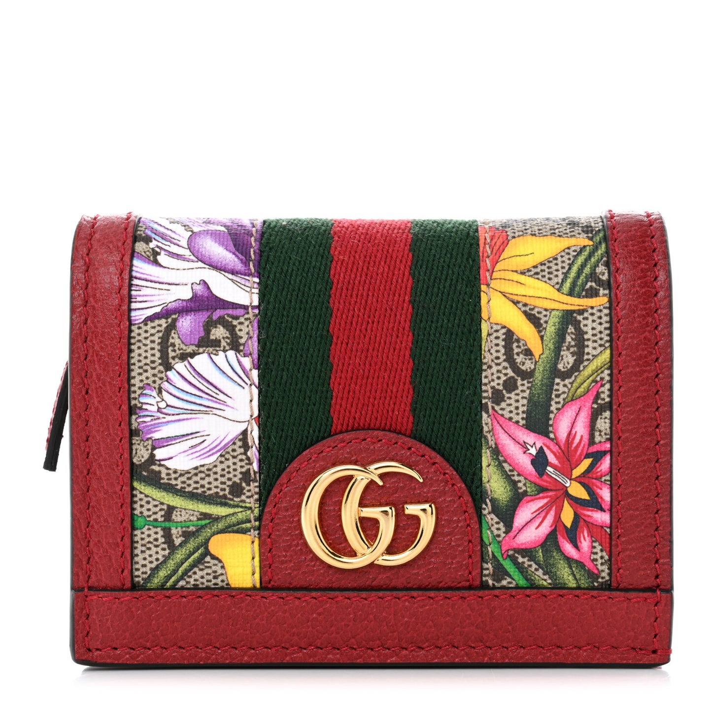 GG Supreme Monogram Flora Web Ophidia Card Case Red