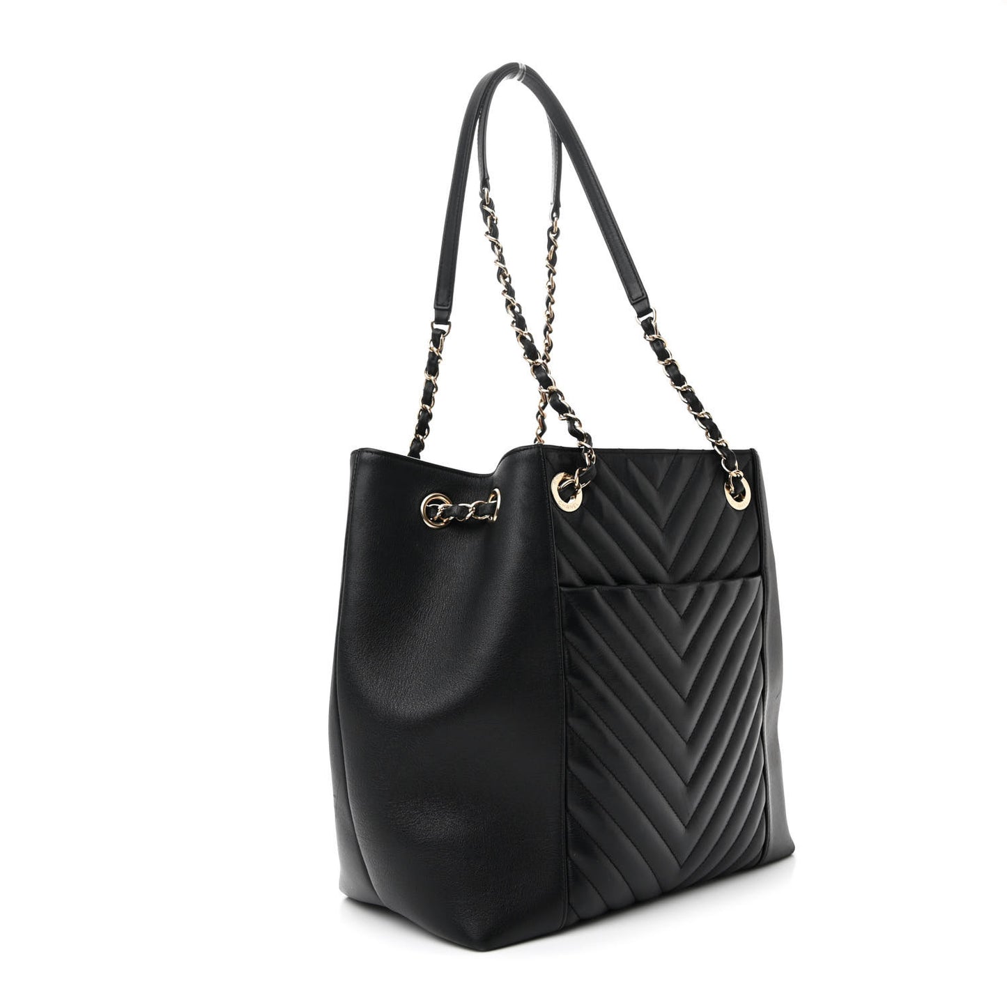 Calfskin Quilted Large Daily Shopping Bag Black