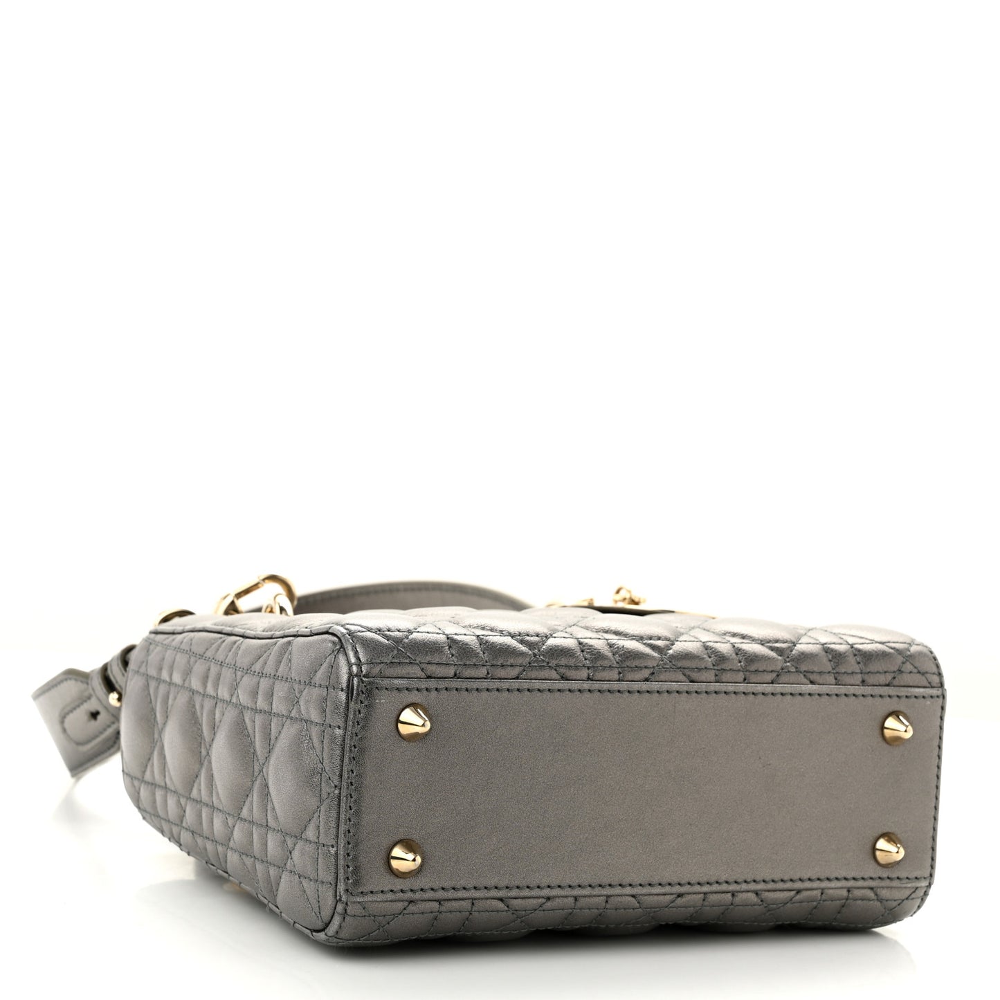 Metallic Grained Calfskin Cannage Small Lady Dior Gunmetal