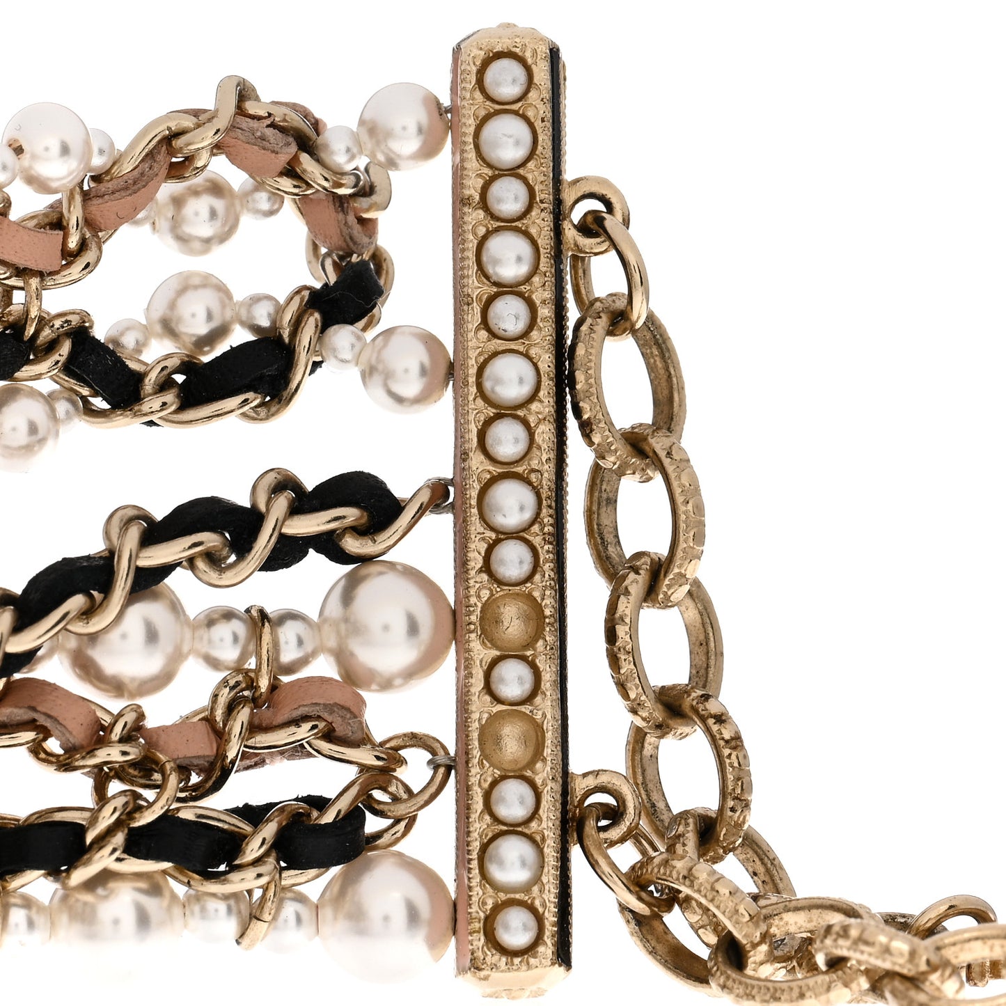 Pearl Lambskin CC Multistrand Bracelet Gold Black Beige Pink