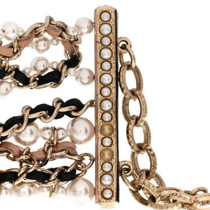 Chanel Pearl Lambskin CC Multistrand Bracelet Gold Black Beige Pink 5 of 6