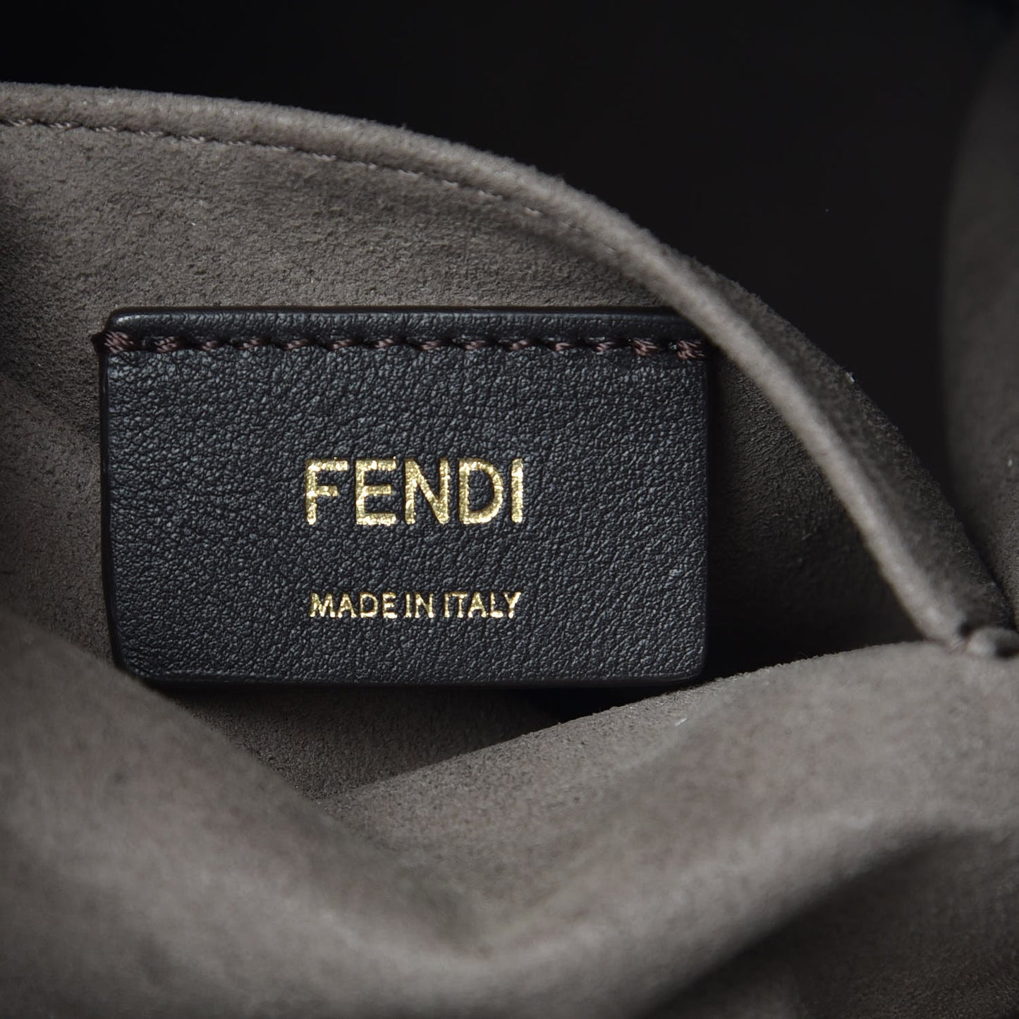 Glazed Fabric Vitello Grace F is Fendi FF 1974 Stamp Patch Grande Mon Tresor Bucket Bag Mogano Panna Black