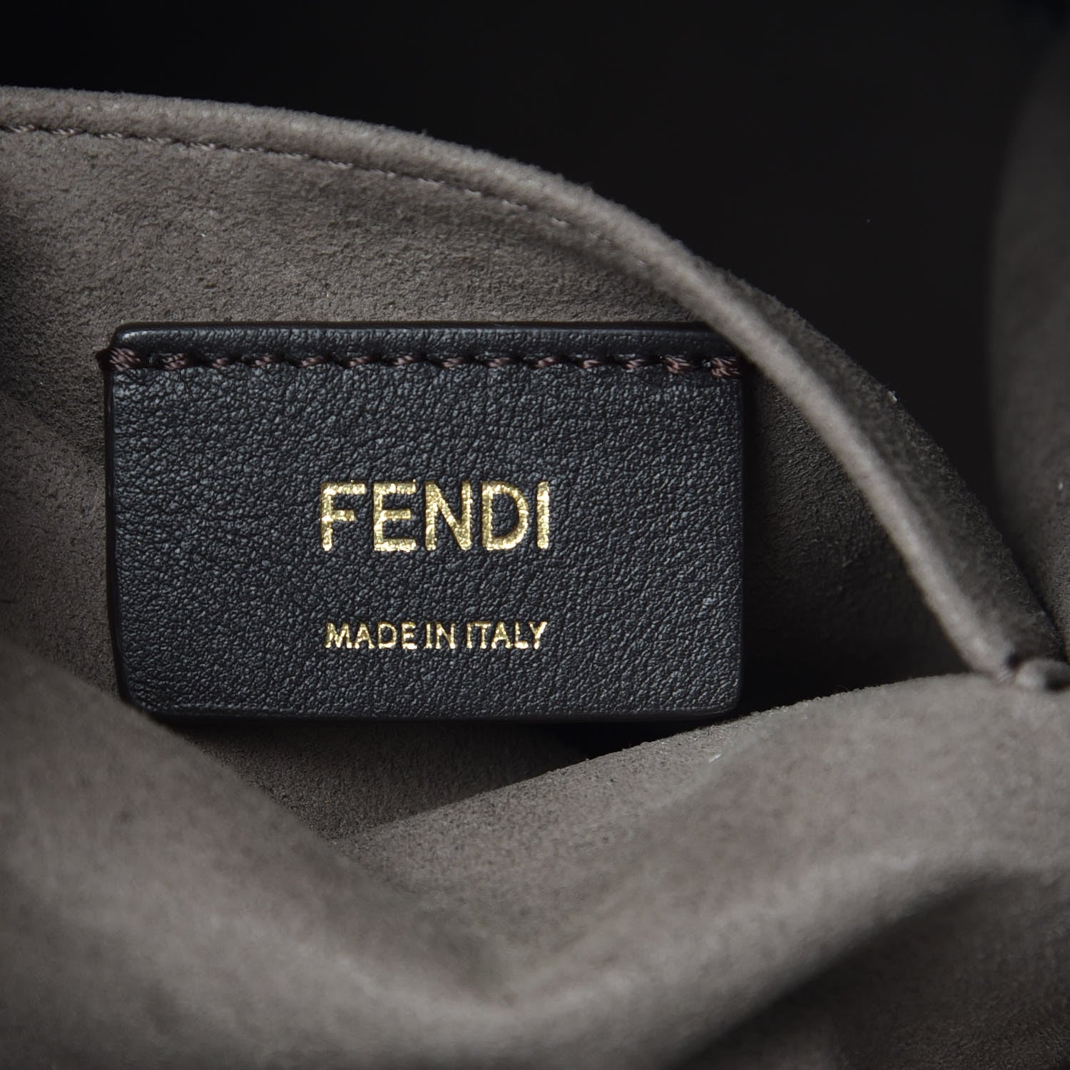 Fendi Glazed Fabric Vitello Grace F is Fendi FF 1974 Stamp Patch Grande Mon Tresor Bucket Bag Mogano Panna Black 6 of 10